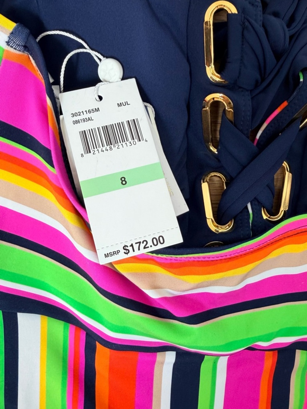 Trina Turk Striped Multicolor One-Piece Swimsuit with Halter Tie or Bandeau - Picture 5 of 5